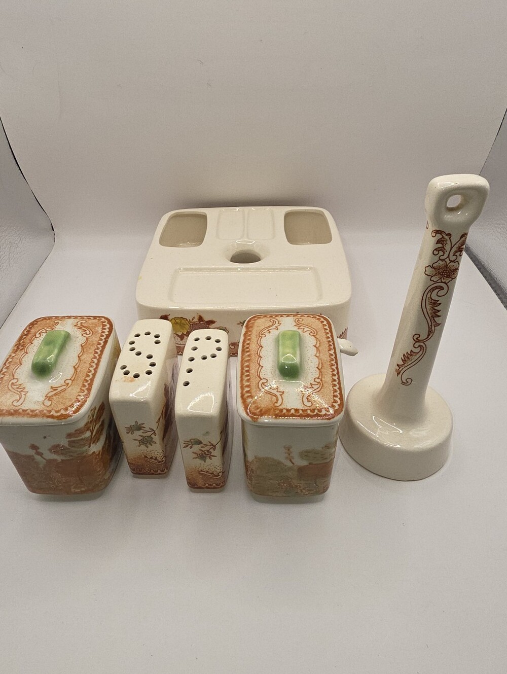 Brown & Richie Vintage Oriental Gardens Ceramic Condiment Set - Missing 1 Piece - Picture 2 of 6